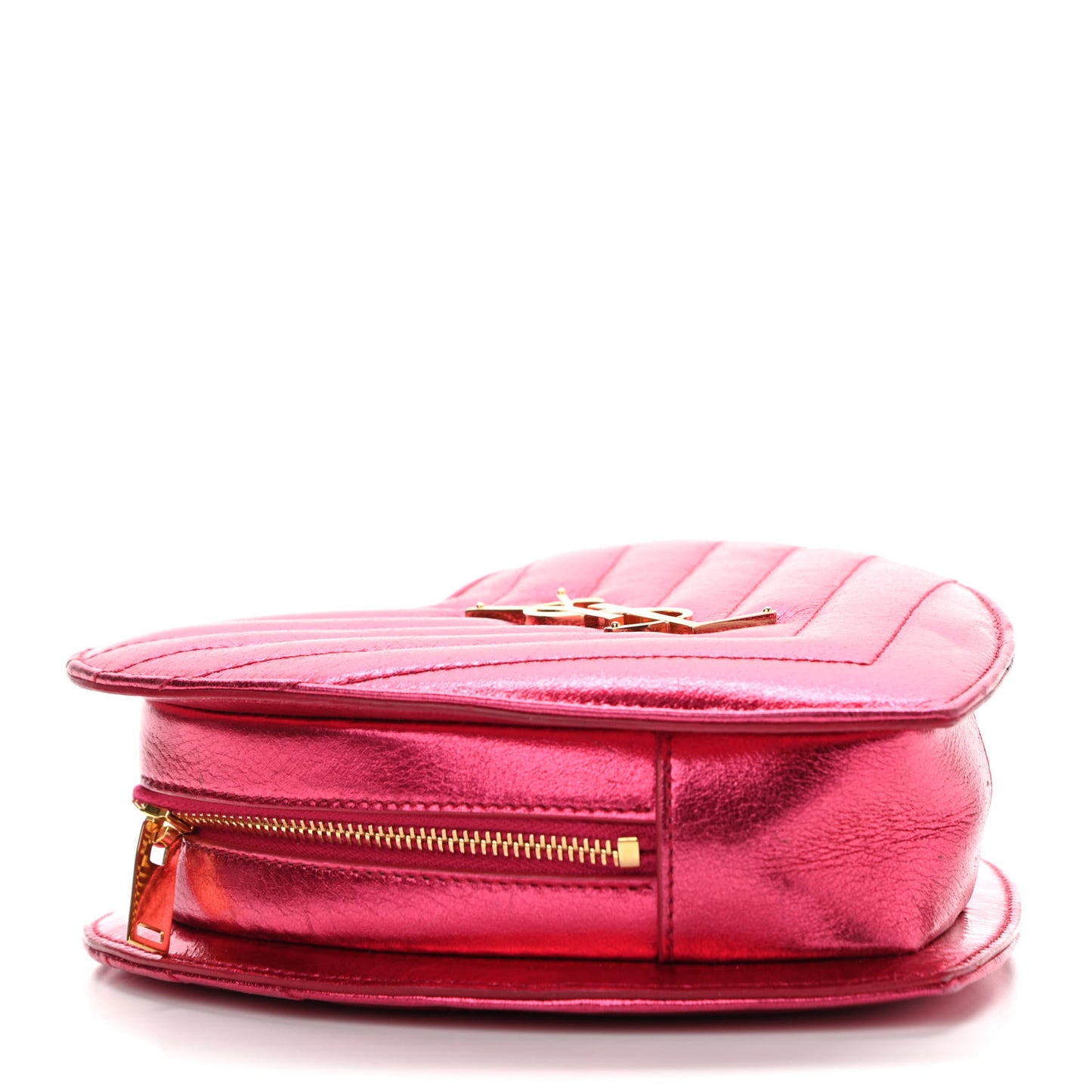 Metallic Calfskin Matelasse Chevron Monogram Small Love Heart Chain Bag Red