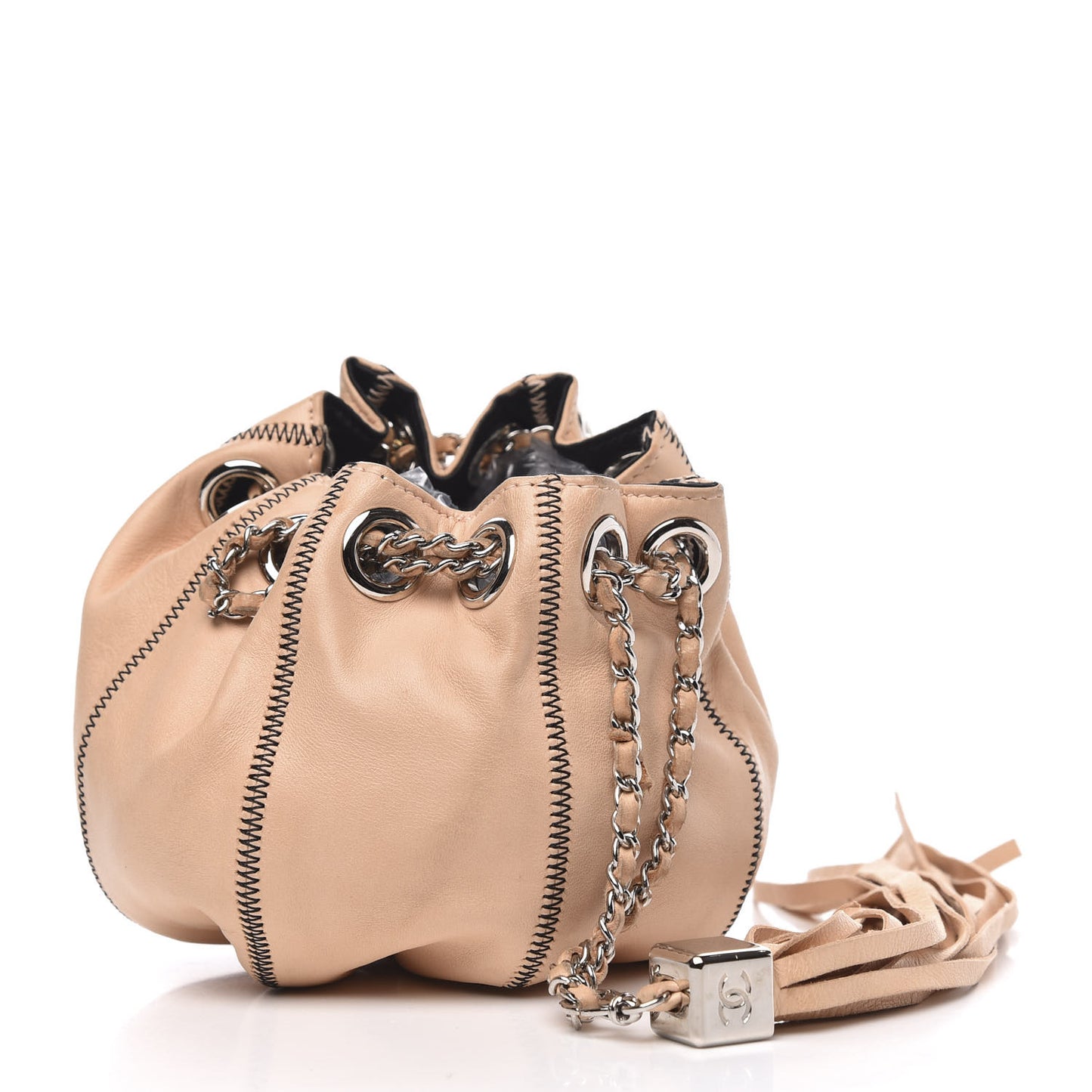 Lambskin Satin Mini Drawstring Tassel Shoulder Bag Rose Clair