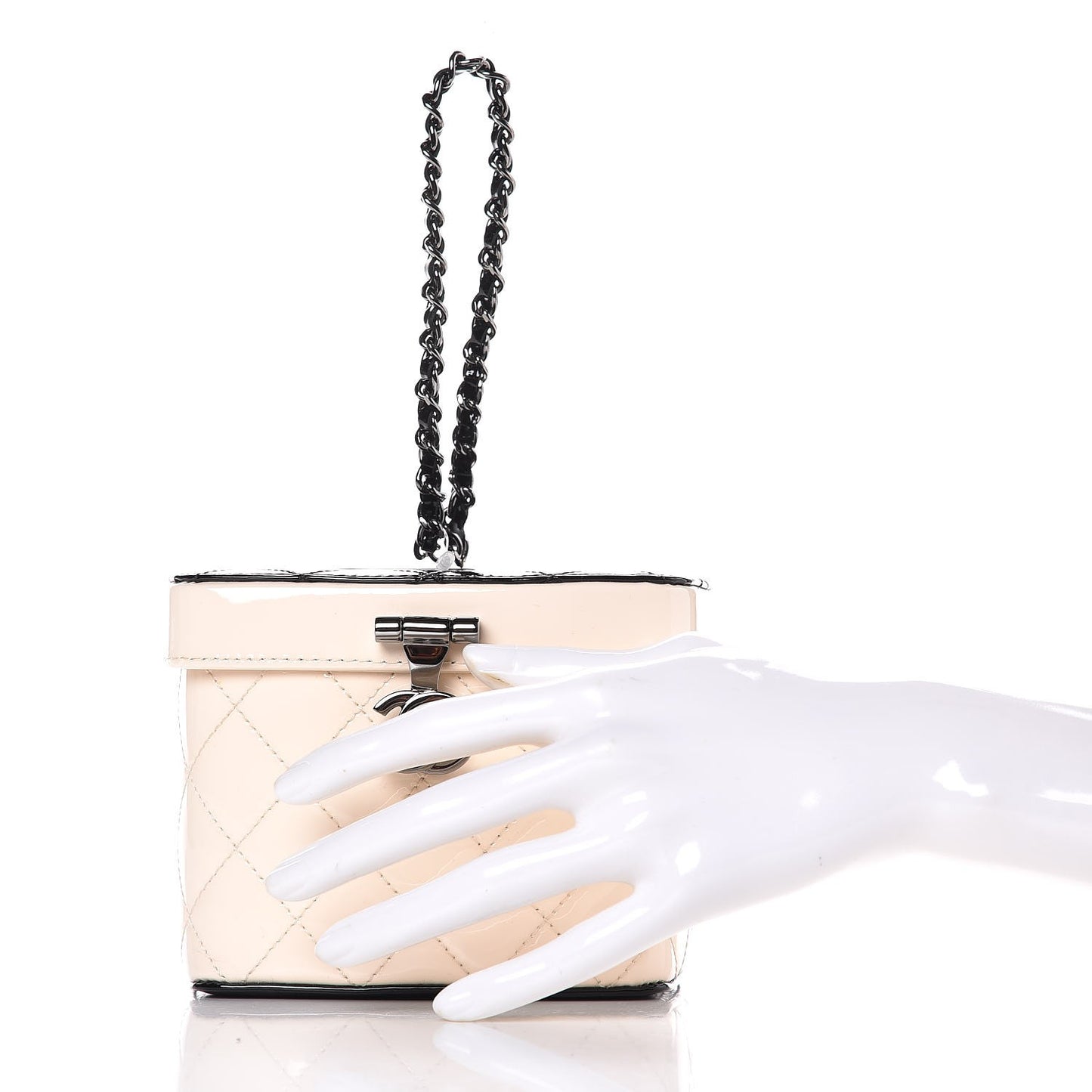 Patent Calfskin Minaudiere Vanity Case Light Beige Black