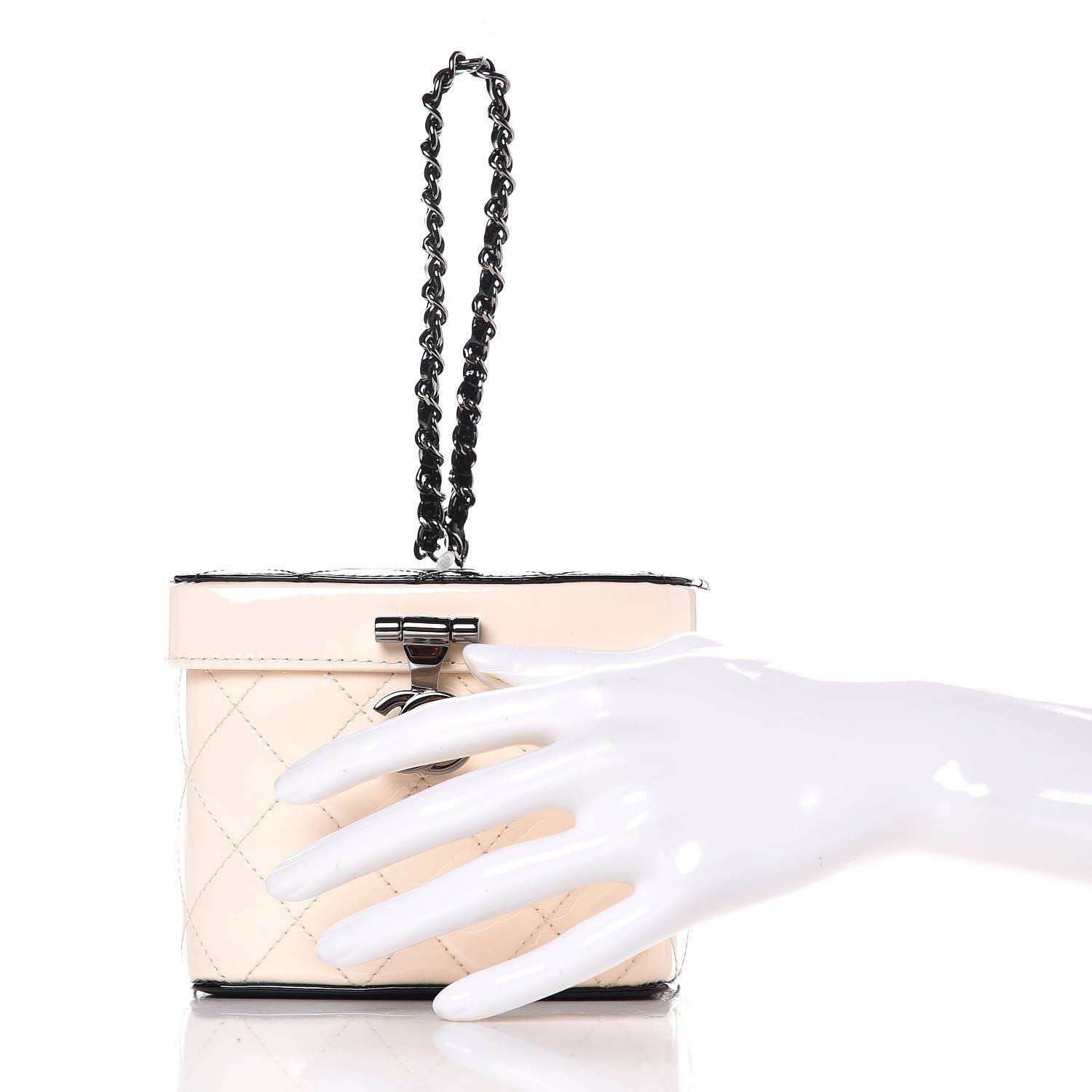 Chanel Patent Calfskin Minaudiere Vanity Case Light Beige Black 3 of 11