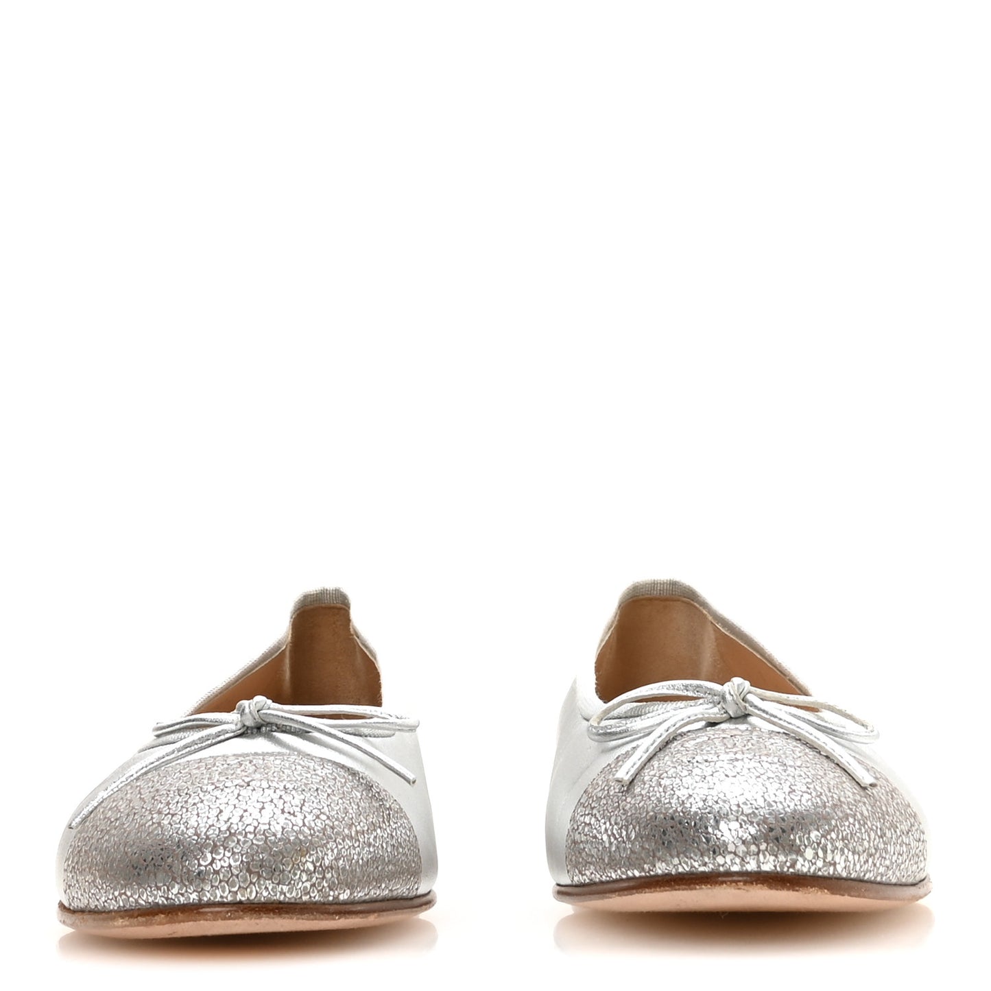 Metallic Crackled Lambskin CC Cap Toe Ballerina Flats 39 Silver