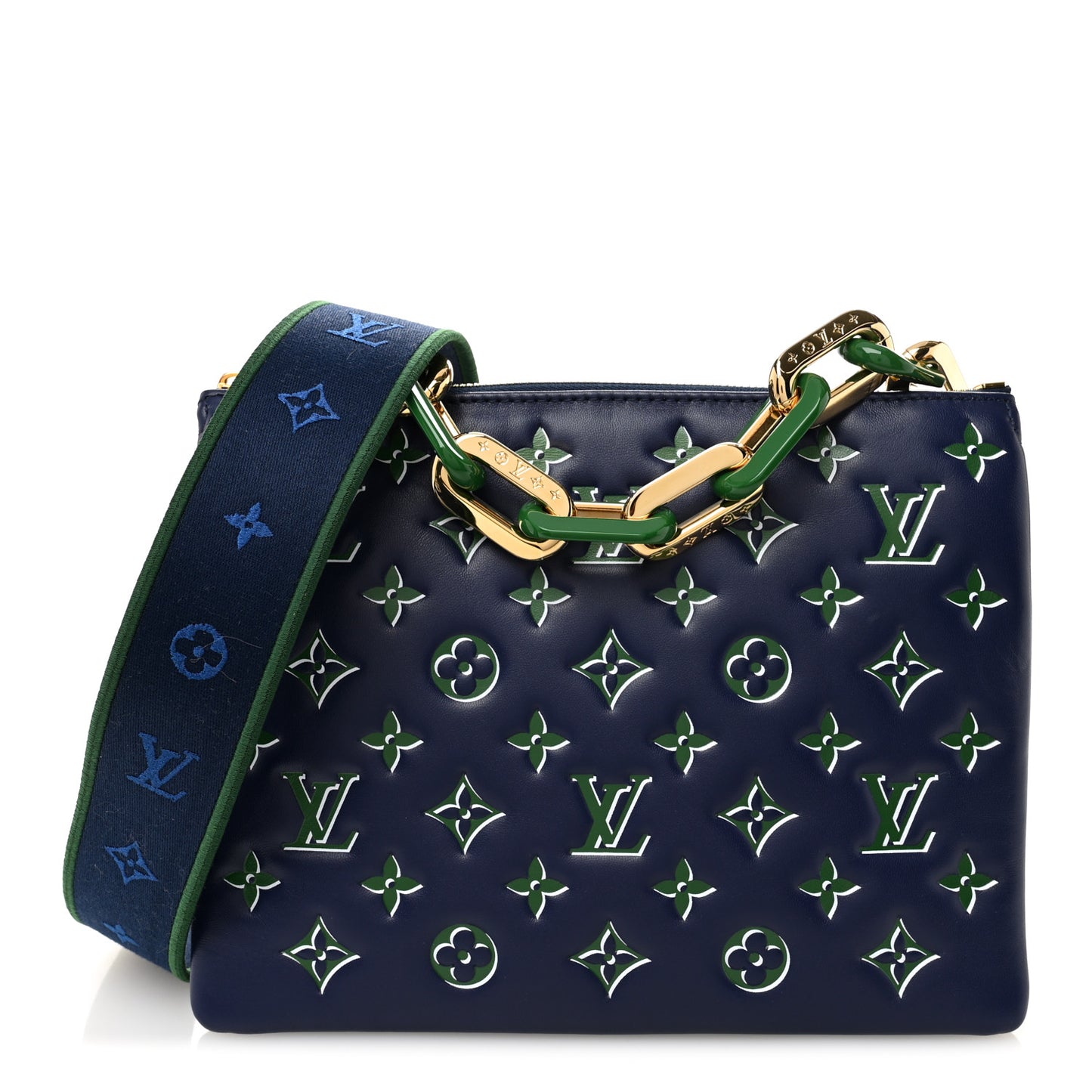 Lambskin Embossed Monogram Coussin PM Blue Green