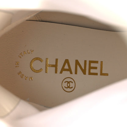 Chanel Stretch Lambskin Patent Cap Toe Pearl Ball Mid Calf Boots 39 White Black 9 of 12