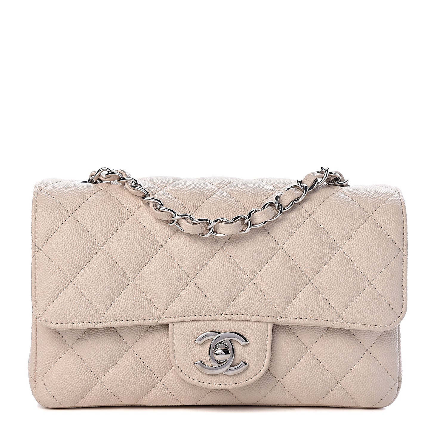 Caviar Quilted Mini Rectangular Flap Light Beige