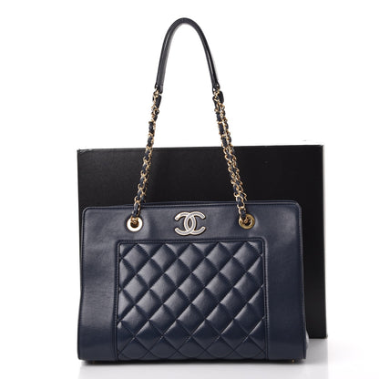 Chanel Sheepskin Quilted Mademoiselle Vintage Shopping Tote Navy 8 of 8