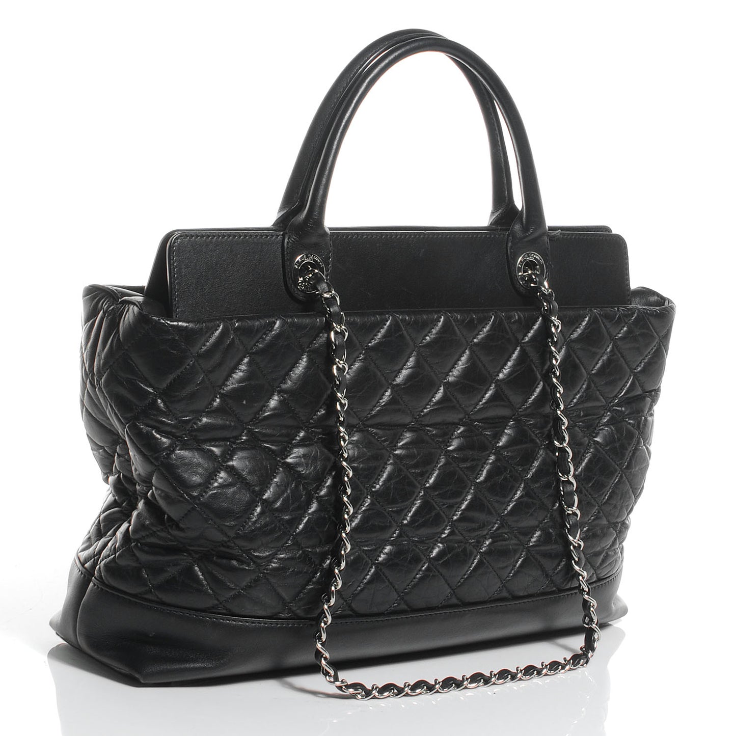Aged Calfskin Quilted Be CC Tote Black