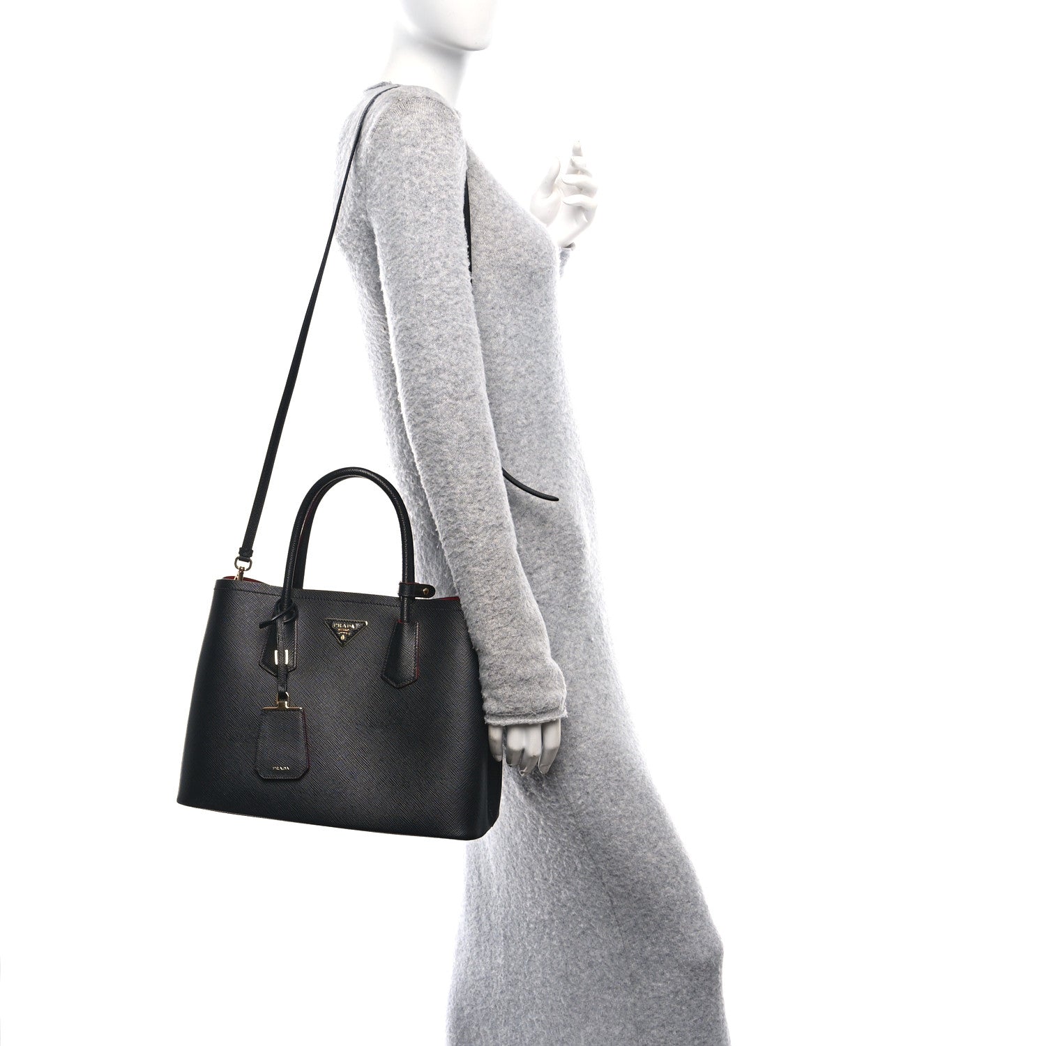 Prada Saffiano Cuir Medium Double Bag Black Fuoco 2 of 13