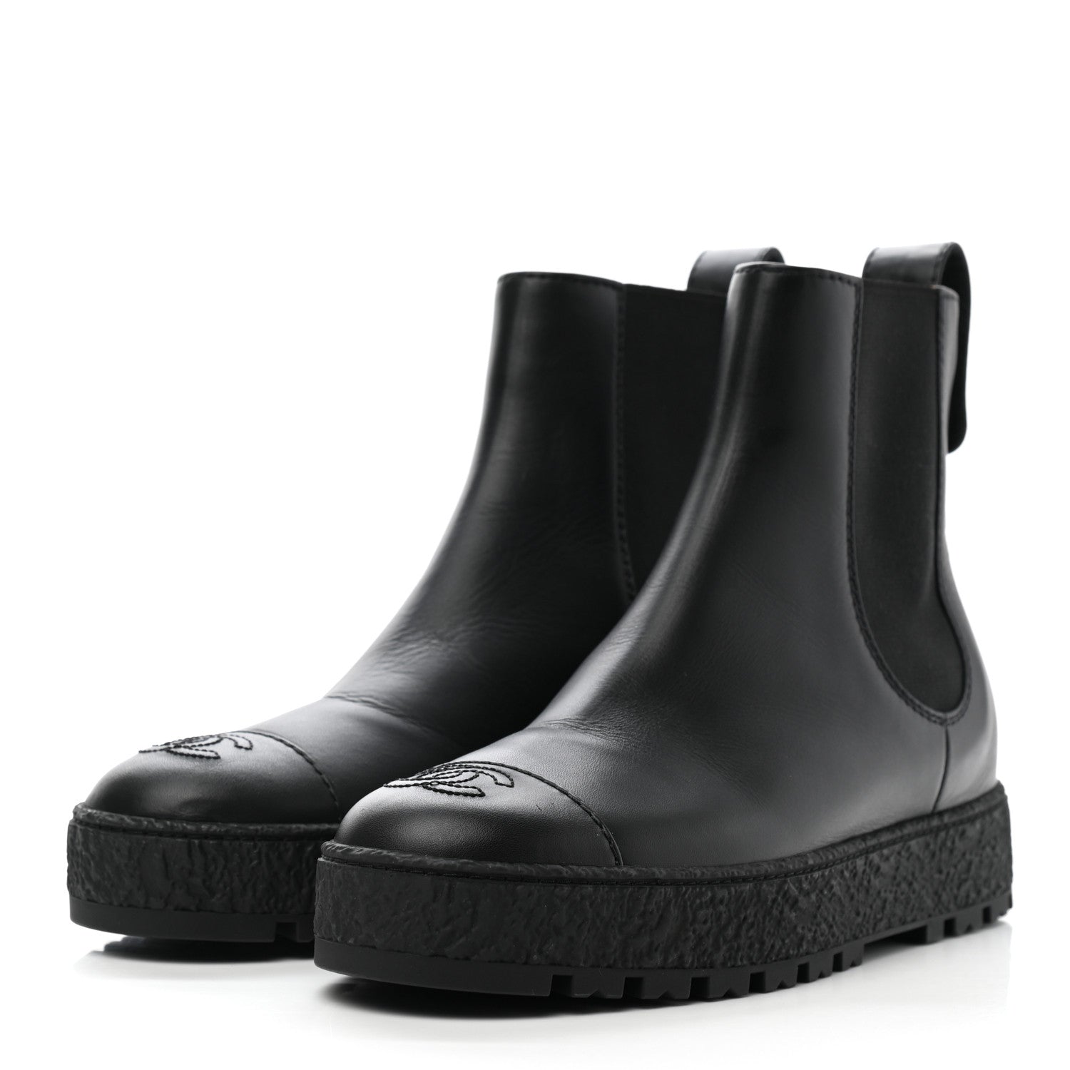Chanel Calfskin Cap Toe CC Ankle Boots 38 Black 3 of 10