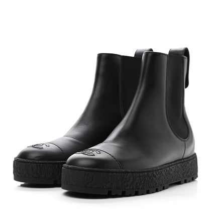 Chanel Calfskin Cap Toe CC Ankle Boots 38 Black 3 of 10