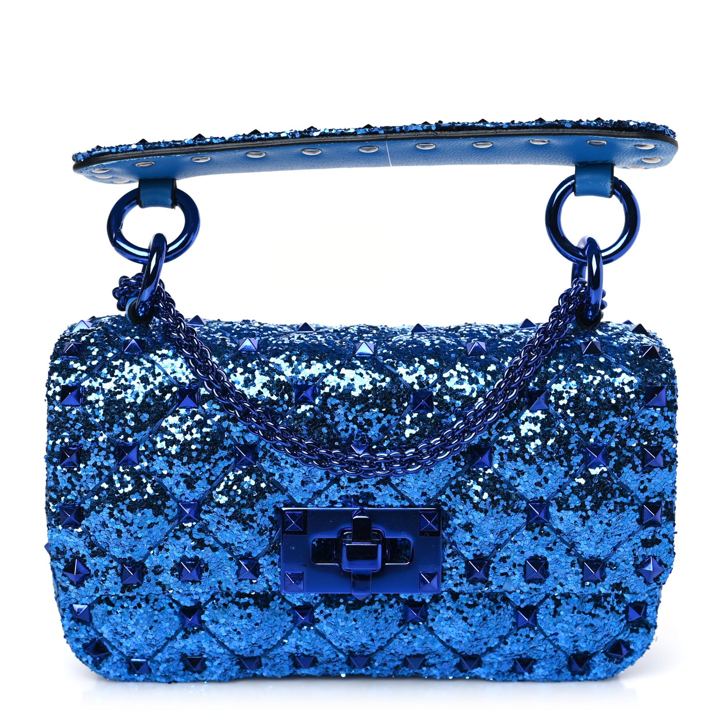 Glitter Mini Rockstud Spike Shoulder Bag Electric Blue
