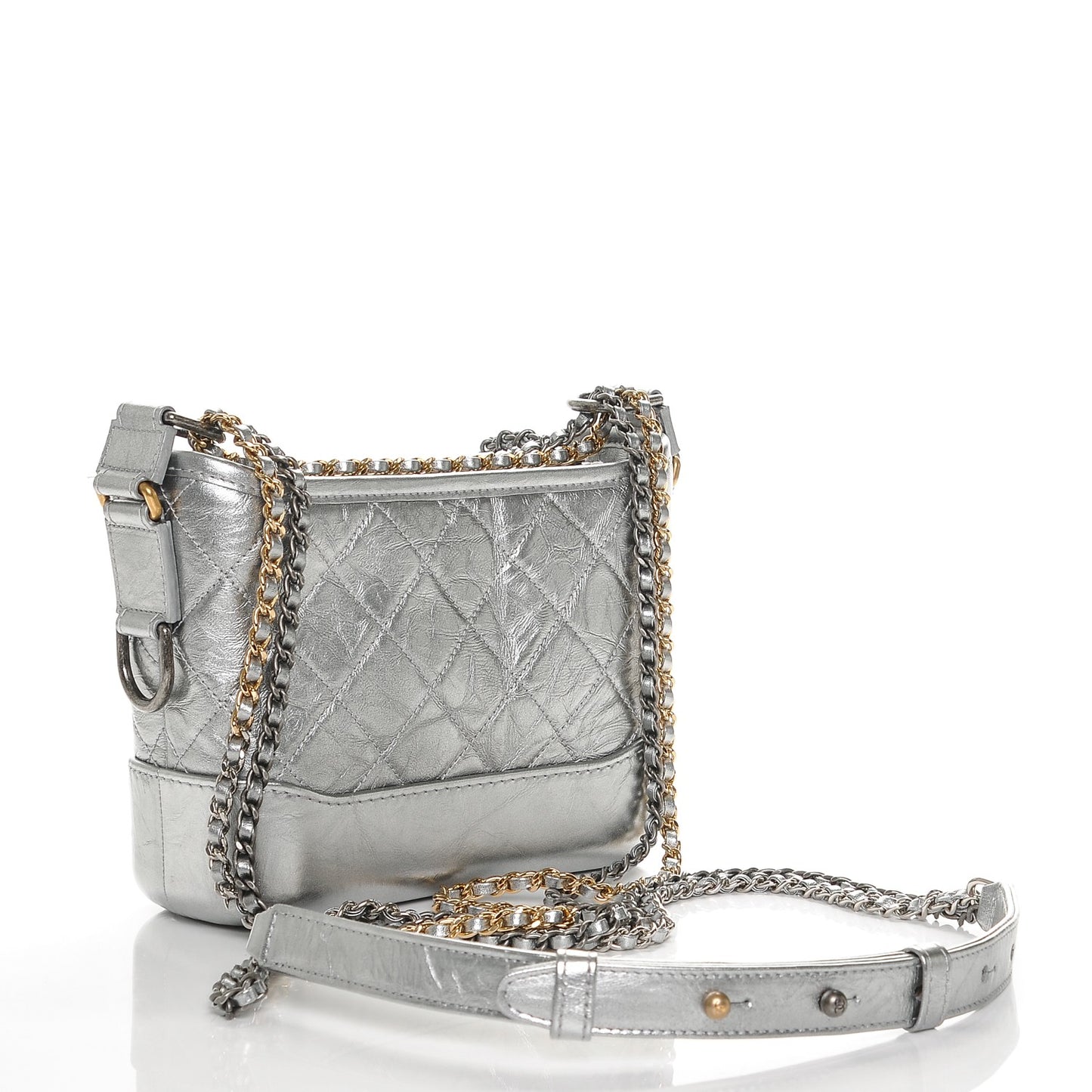 Metallic Aged Calfskin Quilted Small Gabrielle Hobo Silver