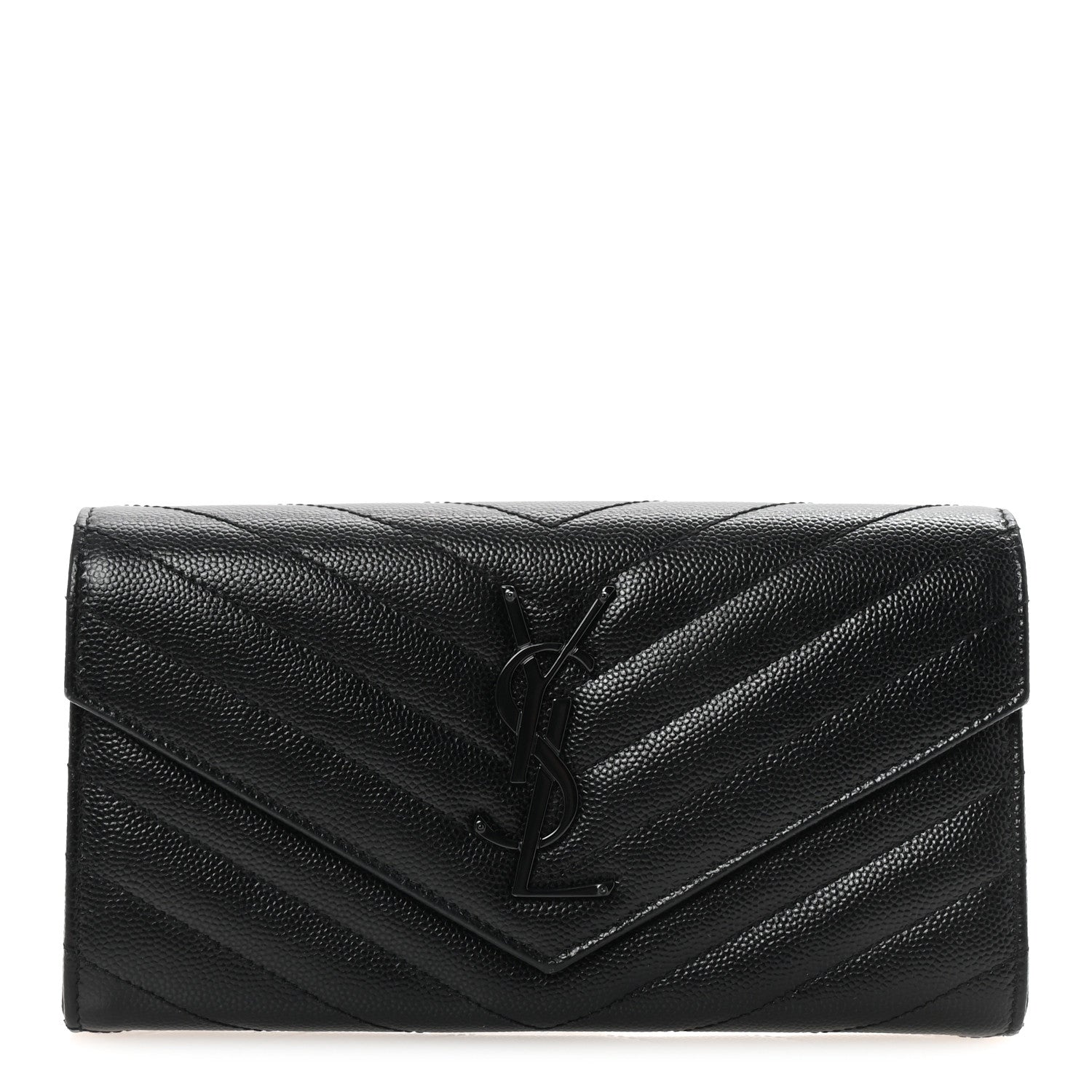 Saint Laurent Grain De Poudre Matelasse Chevron Monogram Flap Wallet Black 1 of 7