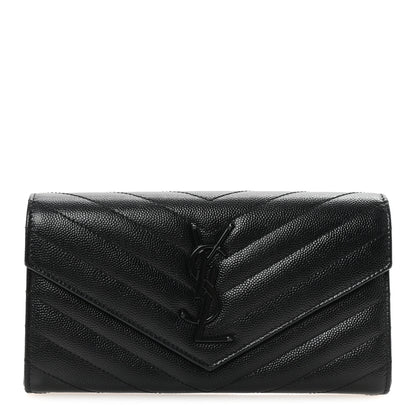 Saint Laurent Grain De Poudre Matelasse Chevron Monogram Flap Wallet Black 1 of 7