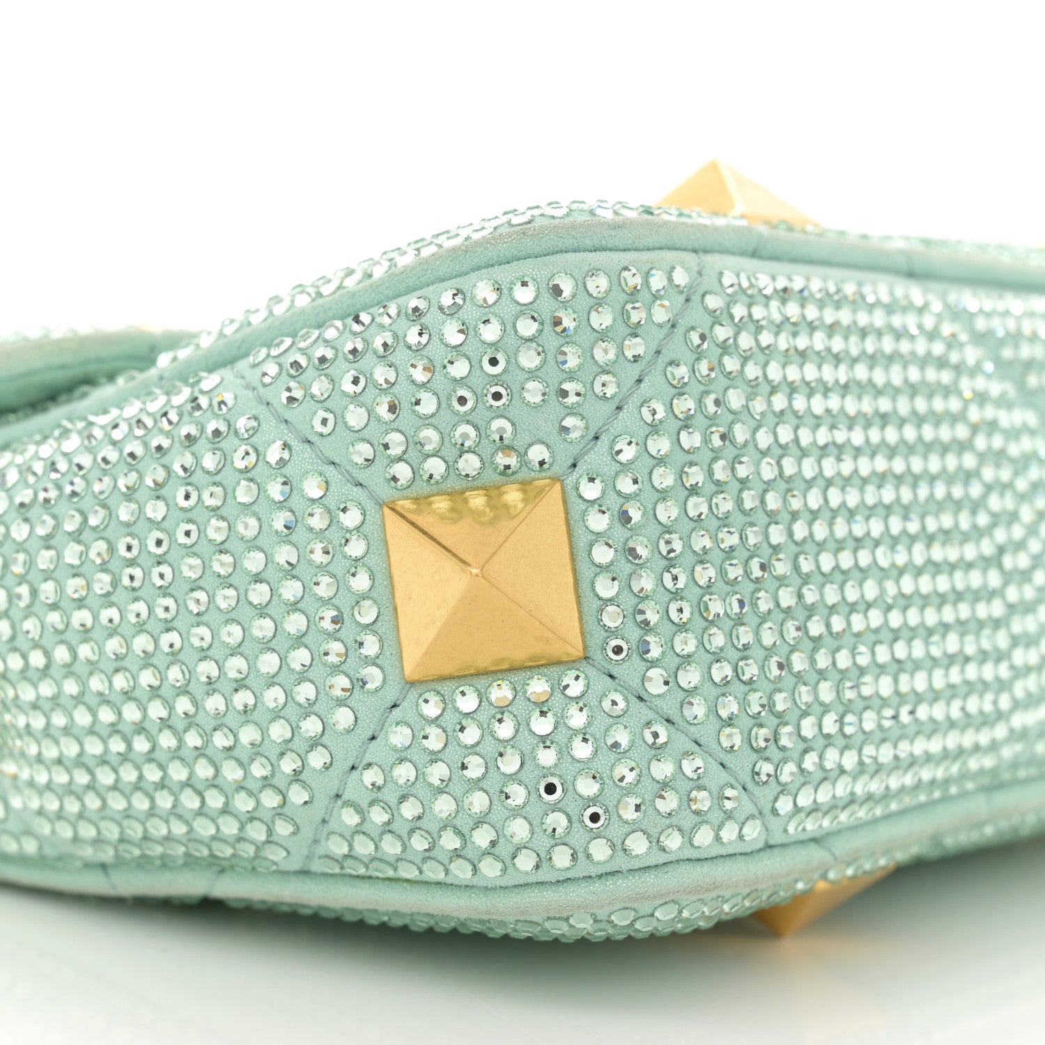 Valentino Garavani Crystal Suede Small Roman Stud Shoulder Bag Green 8 of 10