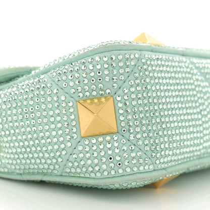 Valentino Garavani Crystal Suede Small Roman Stud Shoulder Bag Green 8 of 10