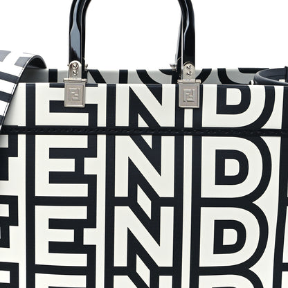 Fendi X MARC JACOBS Vitello King Logo Print Medium Fendi Sunshine Shopper Tote Black White 8 of 10