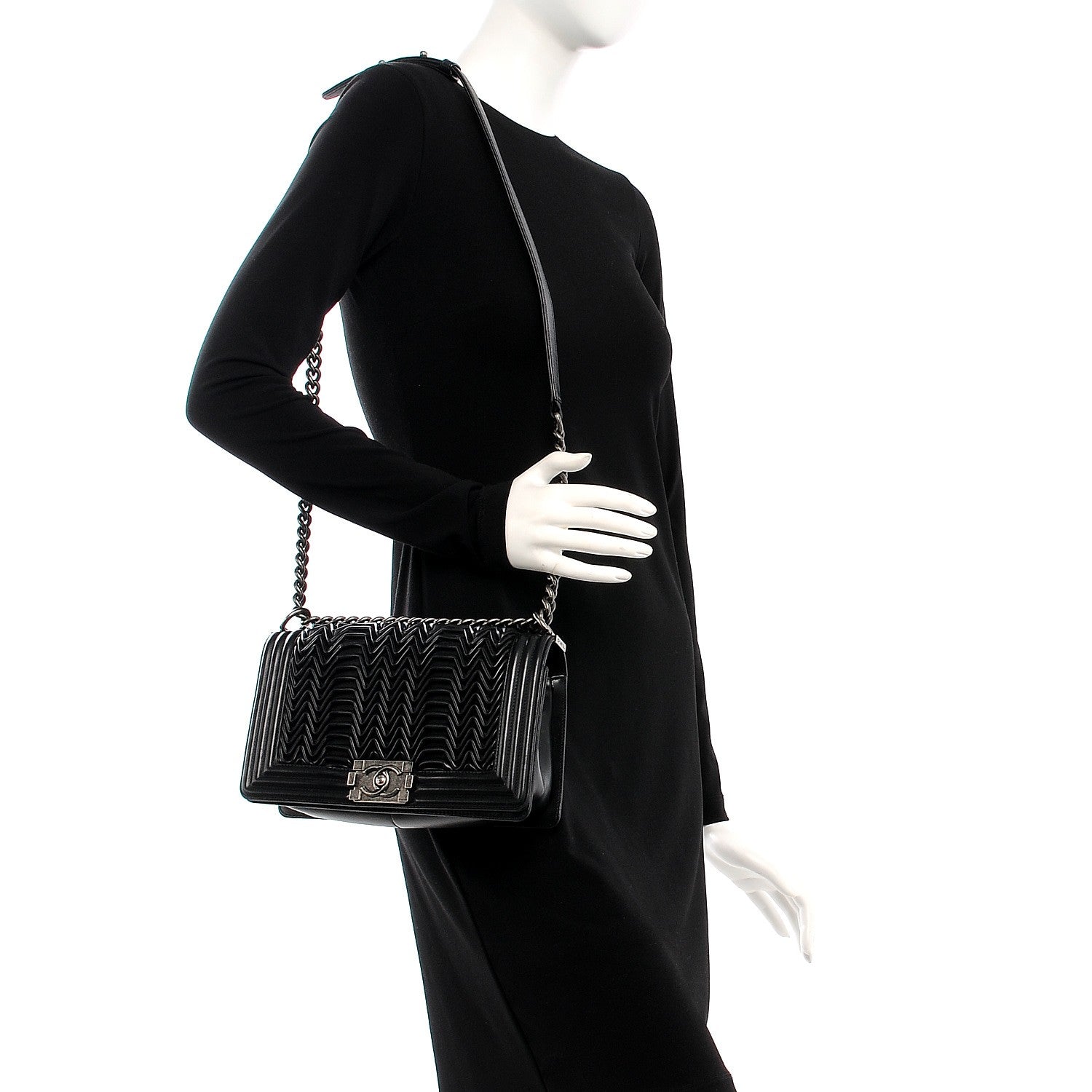 Chanel Calfskin Pleated Medium Boy Flap Black 2 of 8
