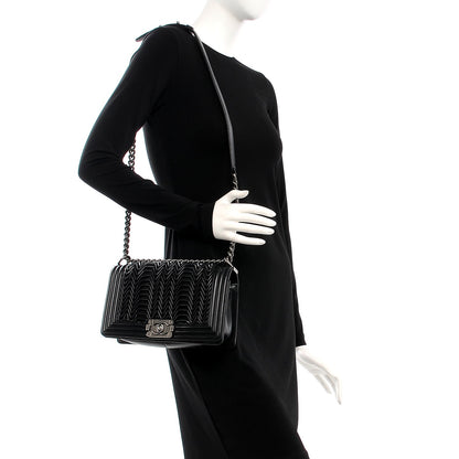 Chanel Calfskin Pleated Medium Boy Flap Black 2 of 8