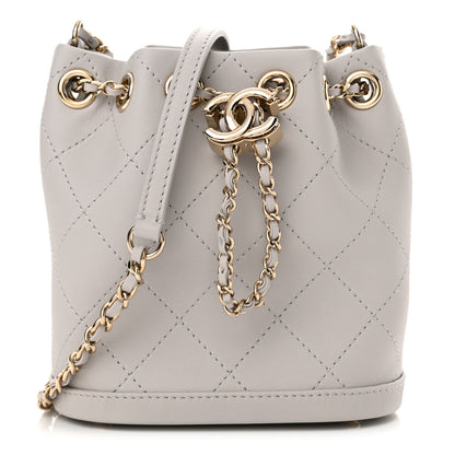 Chanel Calfskin Stitched Chain Bucket Bag Light Grey 1 of 11