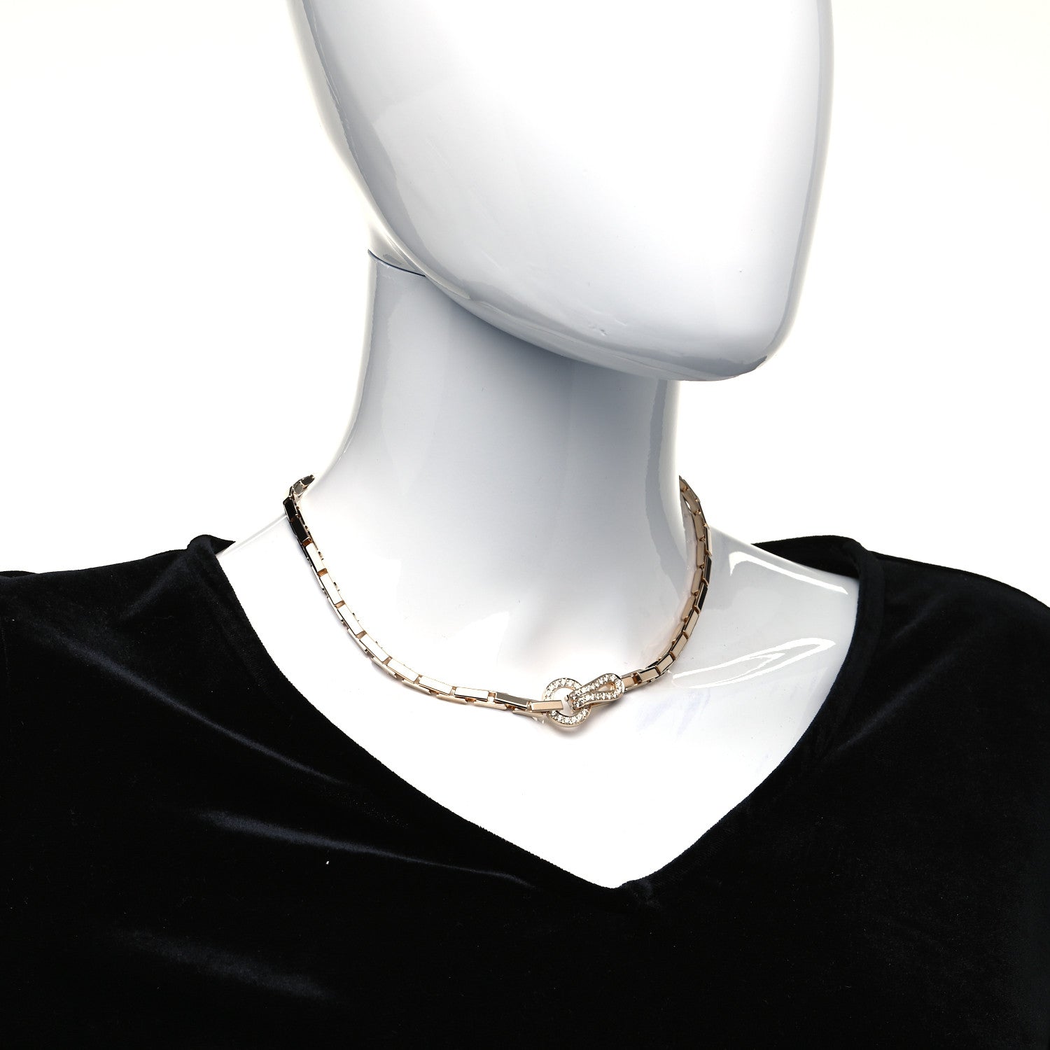 Cartier 18K Yellow Gold Diamond Agrafe Link Necklace 3 of 8