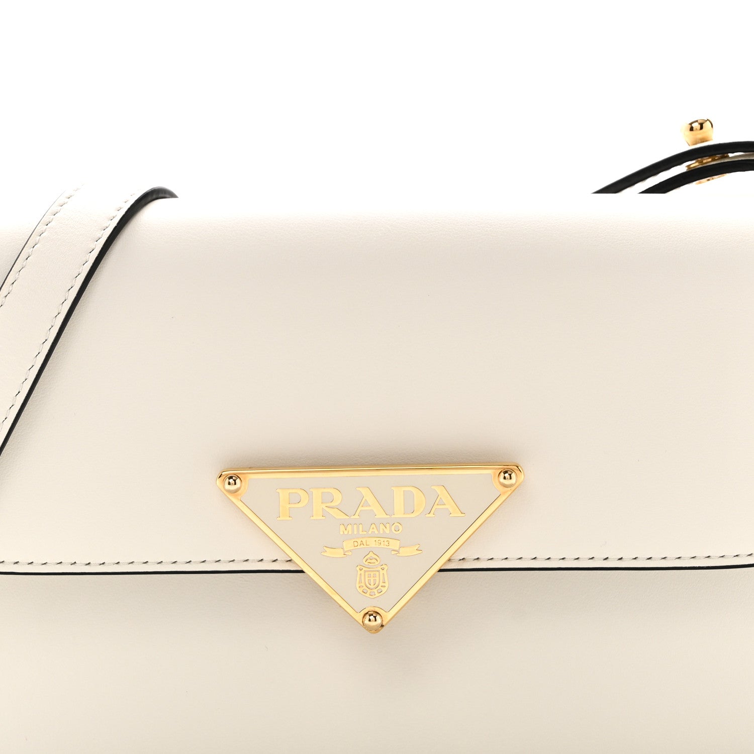 Prada Soft Calfskin Metal Triangle Logo Flap Shoulder Bag White 7 of 10