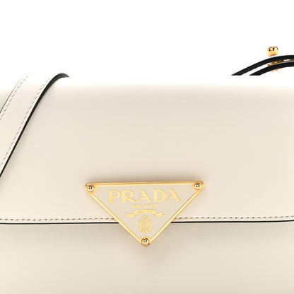 Prada Soft Calfskin Metal Triangle Logo Flap Shoulder Bag White 7 of 10