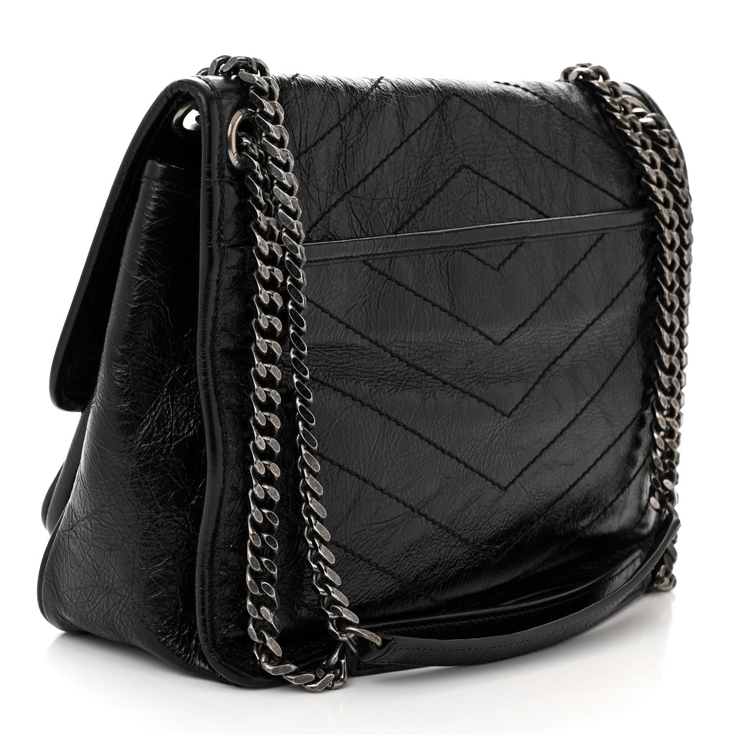 Saint Laurent Crinkled Calfskin Matelasse Monogram Medium Niki Chain Satchel Black 3 of 10