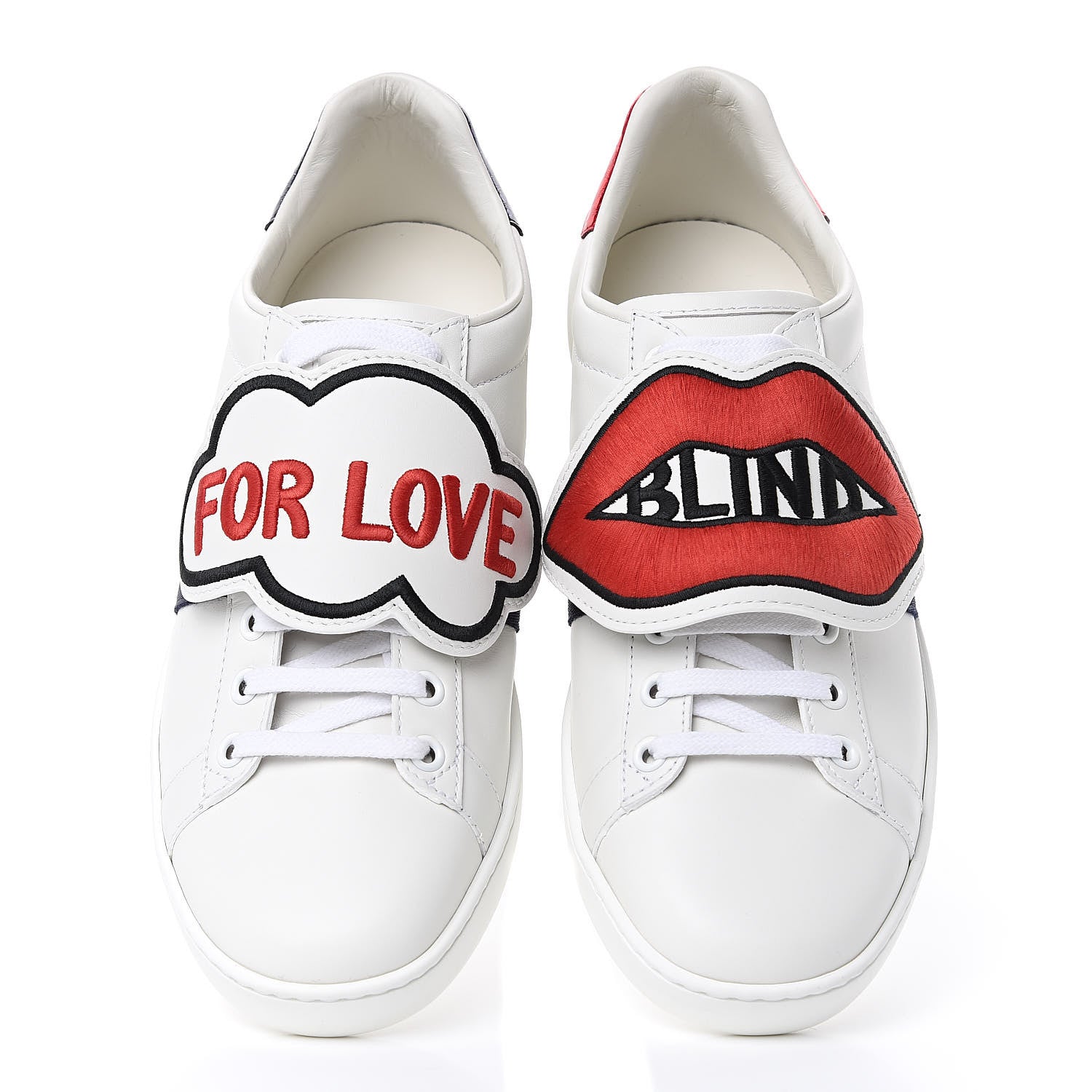 Gucci Calfskin Ayers Web Blind for Love Embroidered Womens Ace Sneakers 38.5 White 5 of 10
