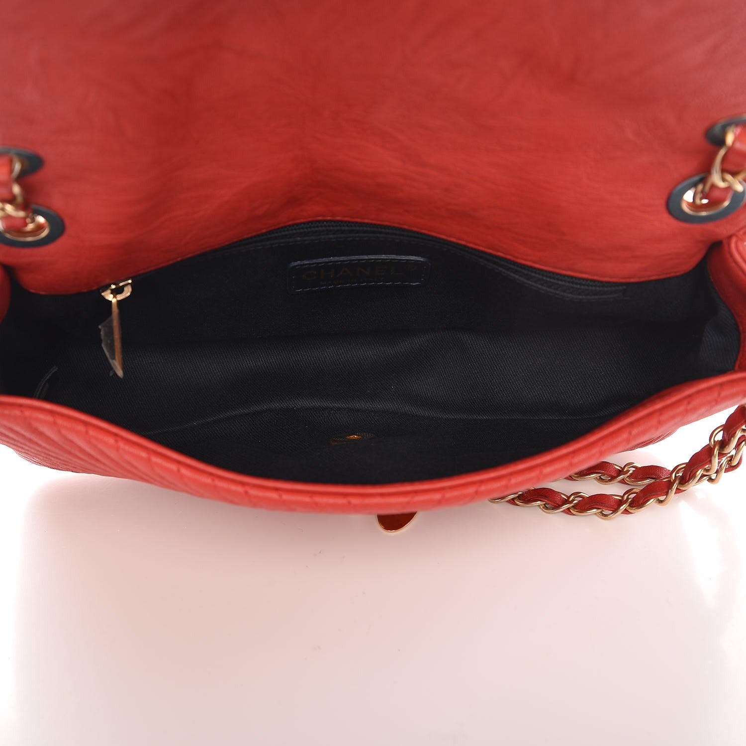 Chanel Calfskin Surpique Chevron Medium Flap Red 8 of 19