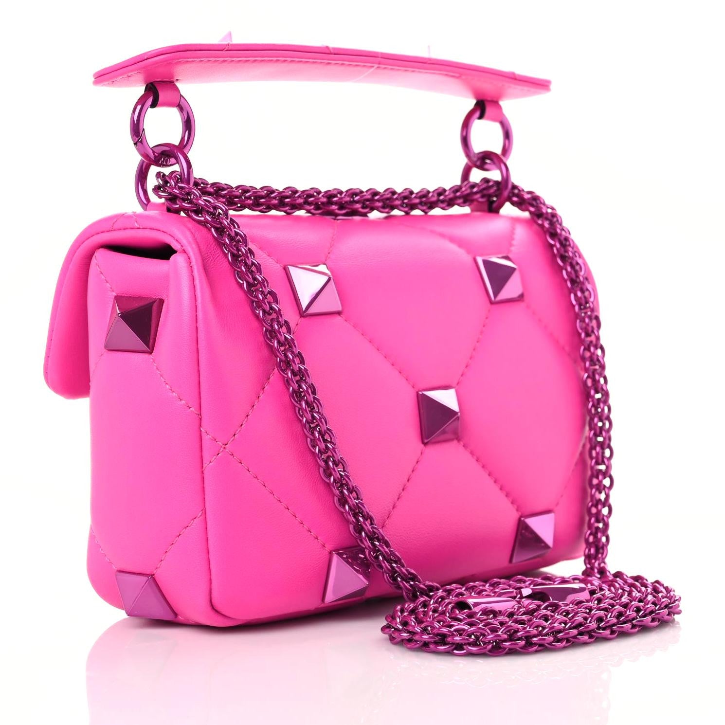 Valentino Garavani Nappa Lacquer Monochrome Small Roman Stud Shoulder Bag Pink PP 3 of 9