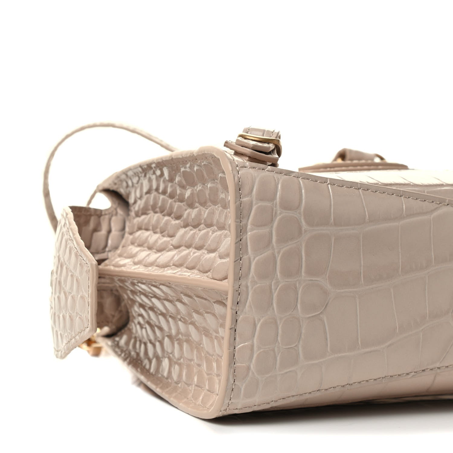 Balenciaga Shiny Supple Calfskin Crocodile Embossed Neo Classic Gold Hardware Mini City Light Beige 7 of 8