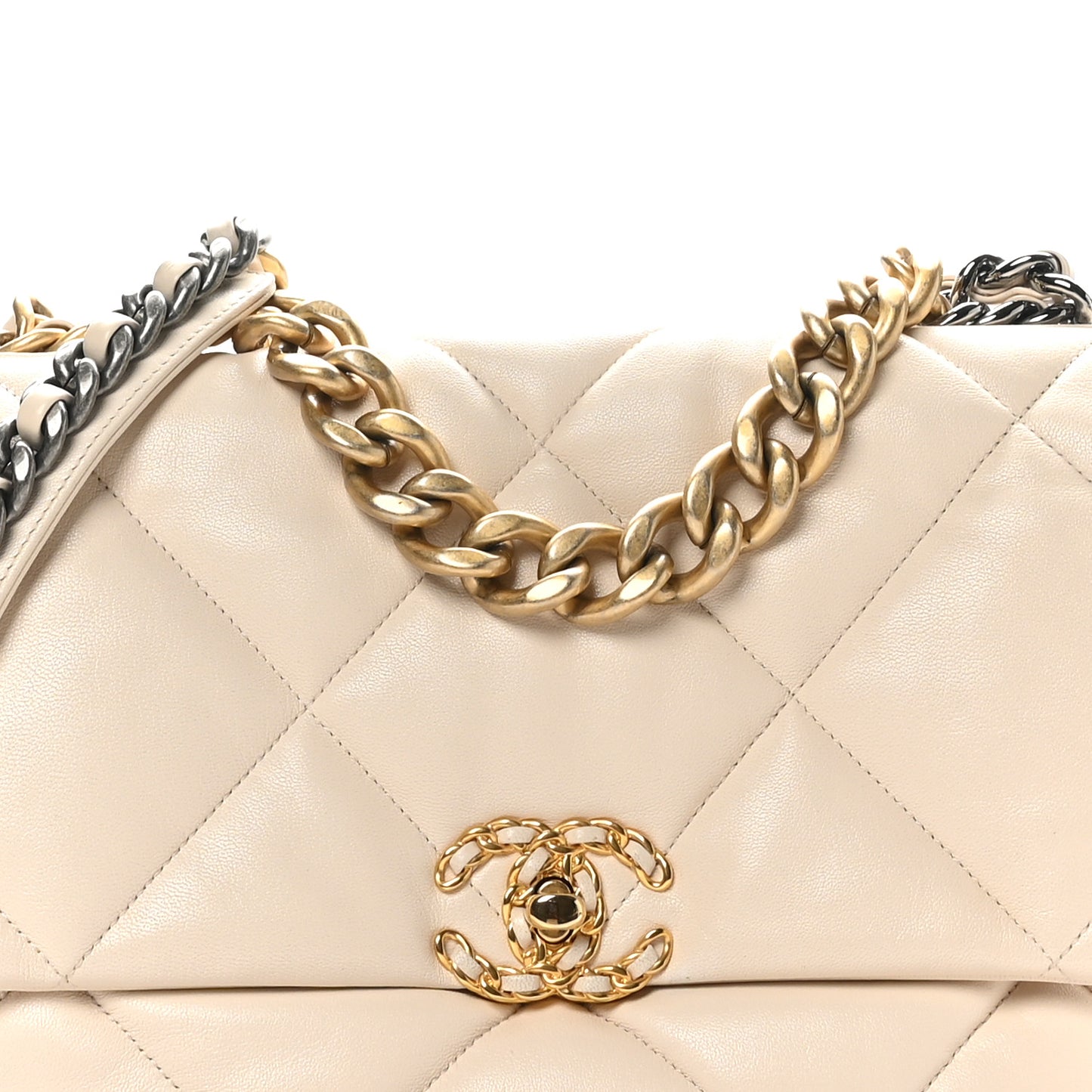 Lambskin Quilted Large Chanel 19 Flap Light Beige