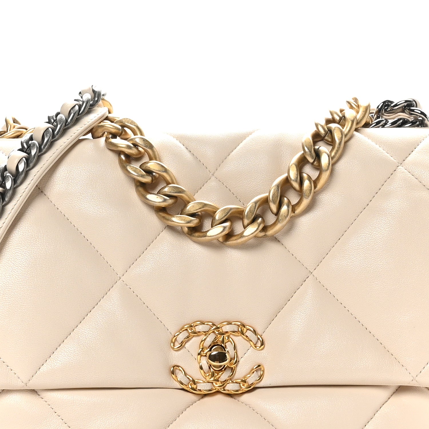 Chanel Lambskin Quilted Large Chanel 19 Flap Light Beige 8 of 11