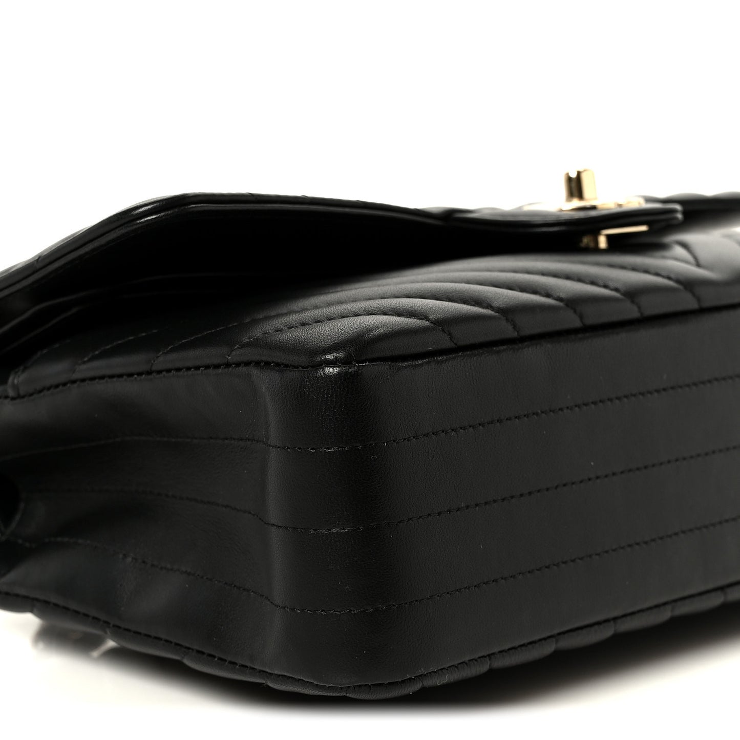 Lambskin Chevron Quilted Medium Double Flap Black