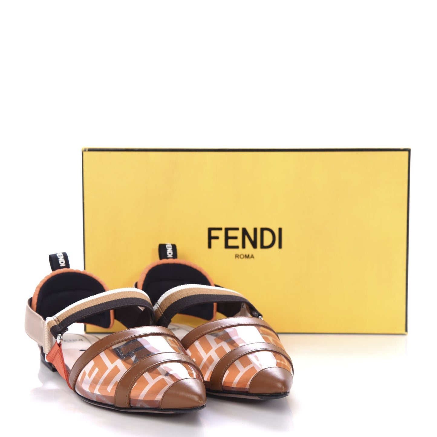 PVC Calfskin FF Colibri Slingback Ballerina Flats 39 Aranciata Cuoio