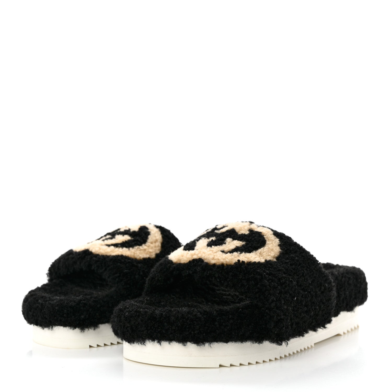 Gucci Shearling Womens Eileen Slide Sandals 37 Black Butterscotch 3 of 9