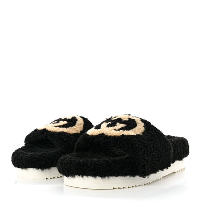 Gucci Shearling Womens Eileen Slide Sandals 37 Black Butterscotch 3 of 9