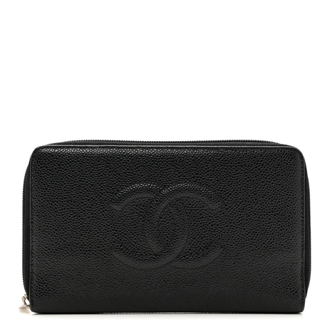 Caviar Large Timeless CC Zip Around Organizer Wallet Black