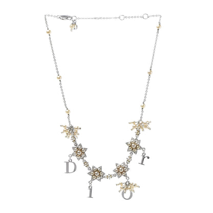 Christian Dior Pearl Star Logo Charm Necklace Silver 3 of 7
