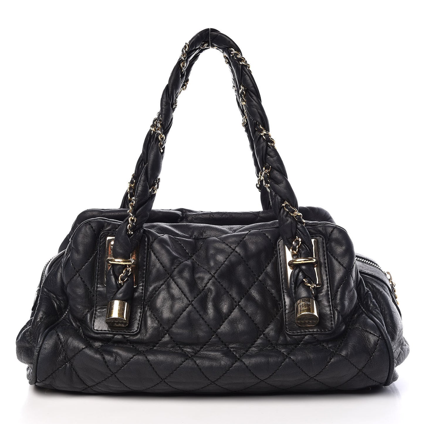Distressed Lambskin Lady Braid Bowler Black