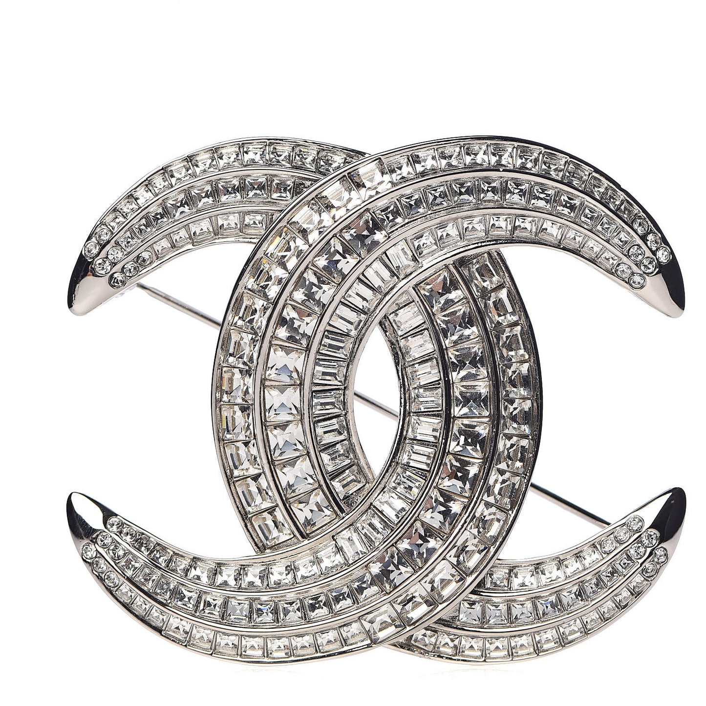 Baguette Crystal CC Brooch Silver