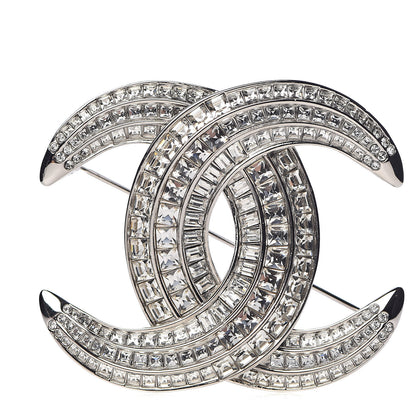 Chanel Baguette Crystal CC Brooch Silver 1 of 5