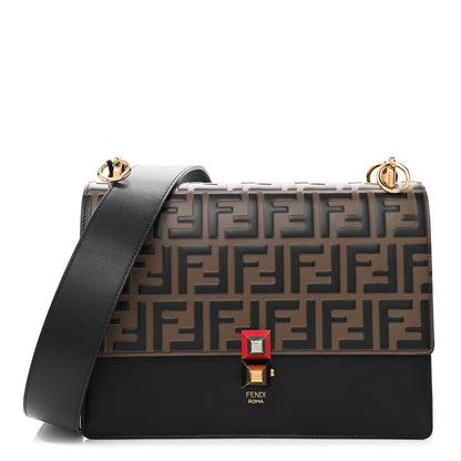 Fendi Vitello Liberty Bi-Color FF 1974 Embossed Kan I Shoulder Bag Black Maya 1 of 8