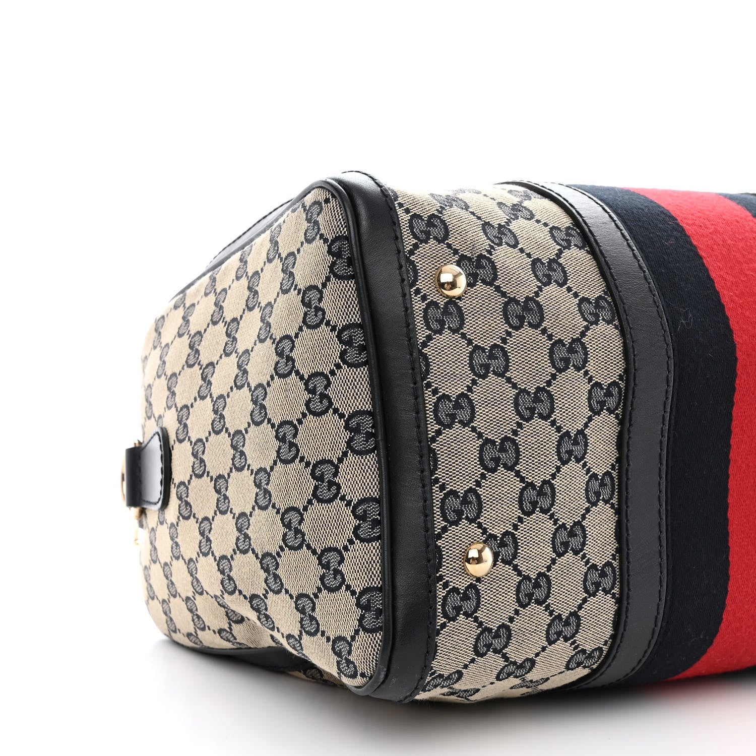 Gucci Monogram Selleria Calfskin Vintage Web Medium Boston Beige Blue 10 of 13