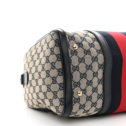 Gucci Monogram Selleria Calfskin Vintage Web Medium Boston Beige Blue 10 of 13