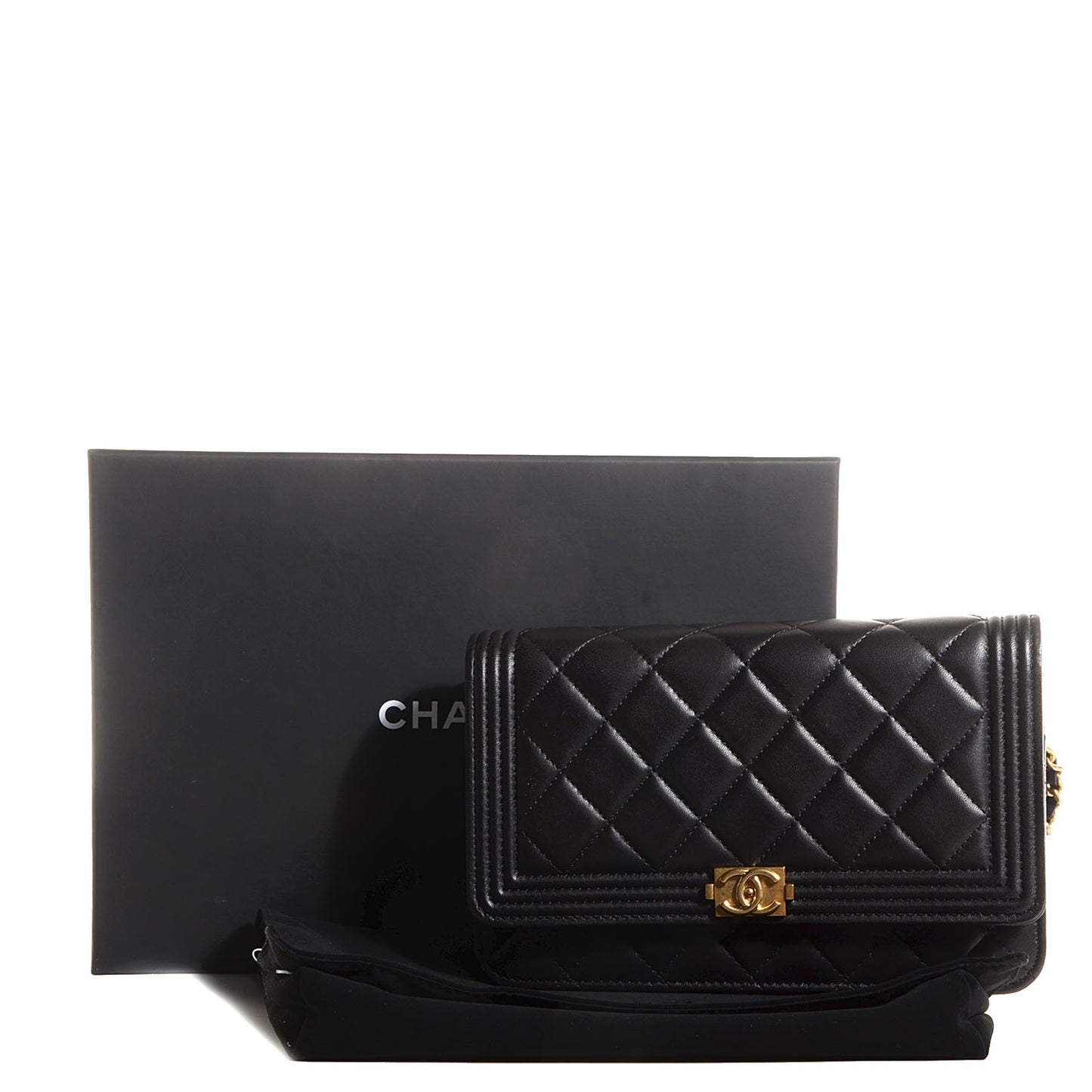 Lambskin Quilted Boy Wallet On Chain WOC Black