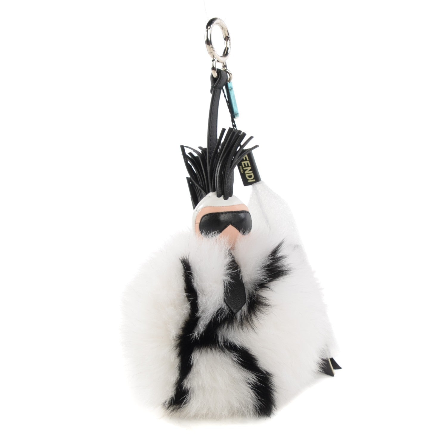Fendi Lambskin Fox Fur Super Karlito Pom Pom Bag Charm Black White 1 of 5