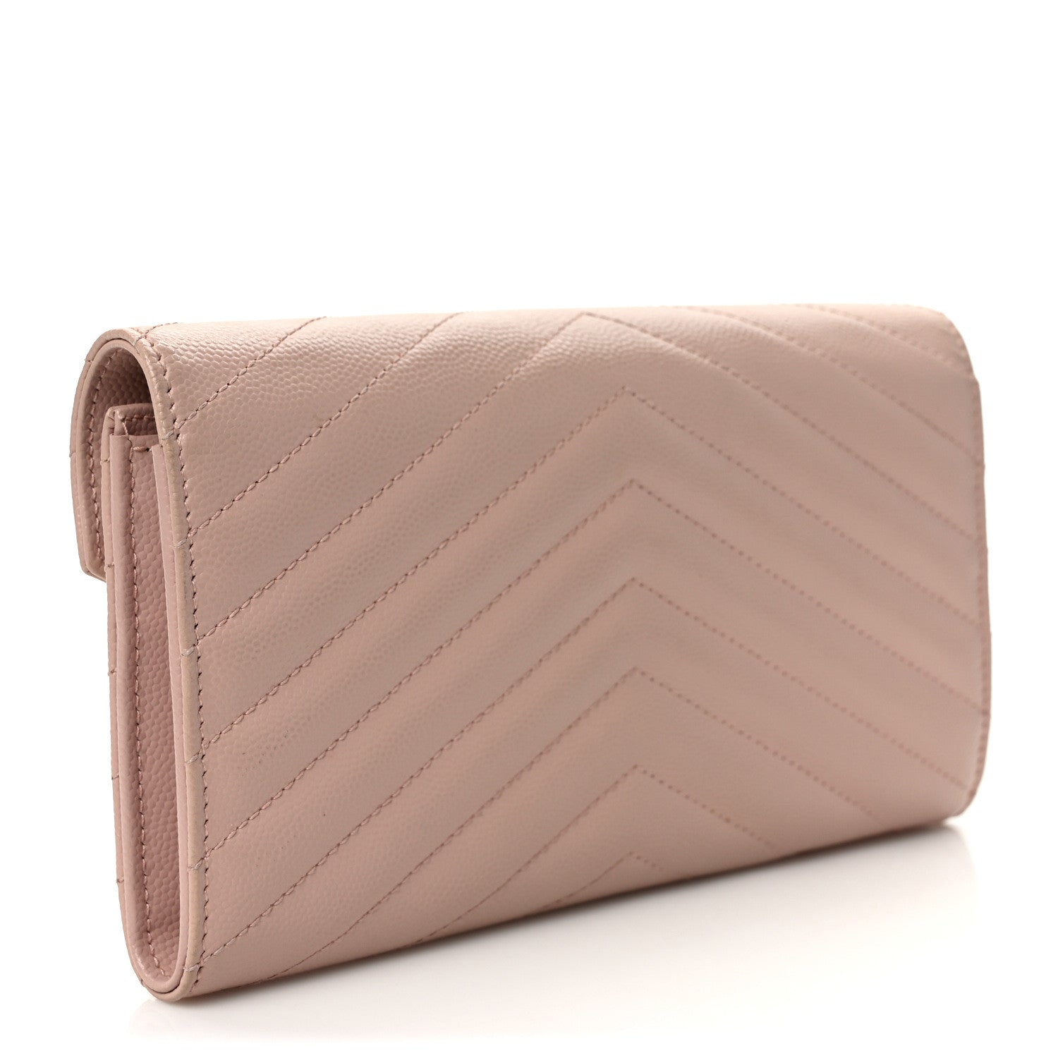 Saint Laurent Grain De Poudre Matelasse Chevron Monogram Flap Wallet Pale Pink 3 of 7