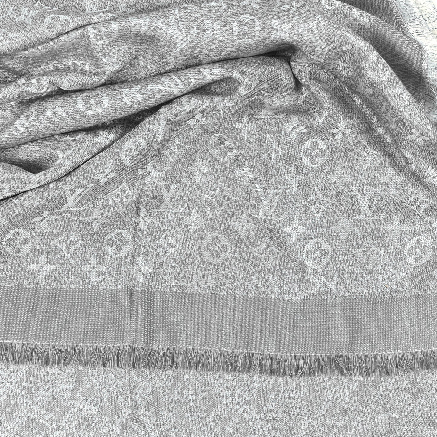 Silk Wool Monogram Infra Shawl Blue
