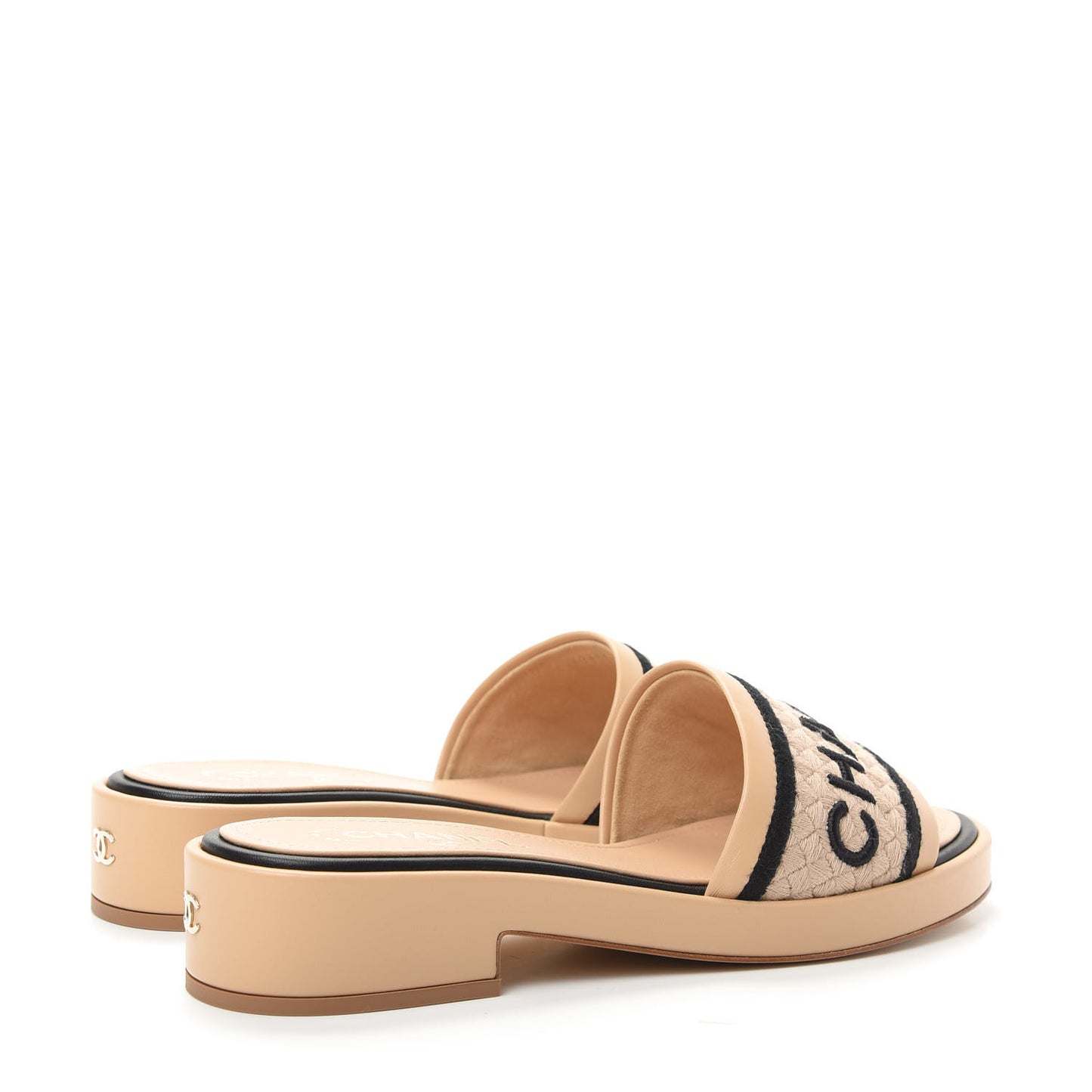 Lambskin Embroidered Logo Mule 41 Beige Black